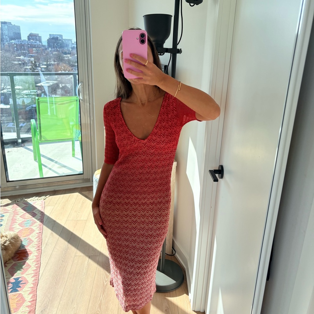Missoni Red and White Knit Midi Dress - Picture 1 of 4